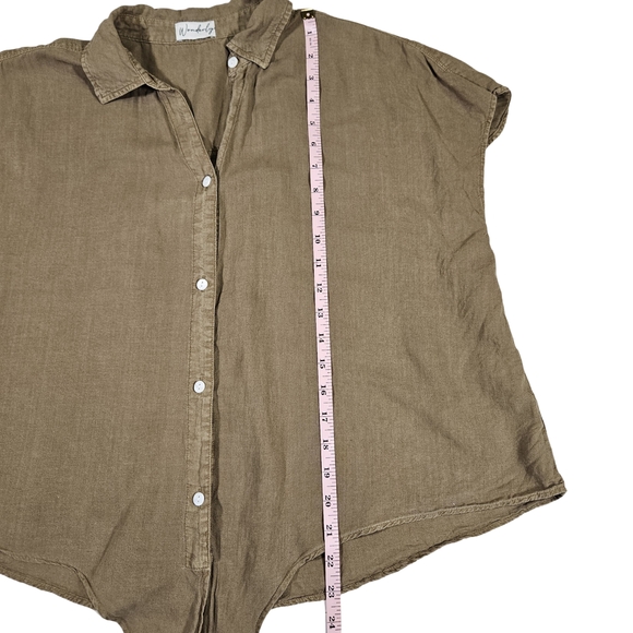 Wonderly Linen Blend Button Up Tie Front Blouse, Army Green, Large - Picture 9 of 10